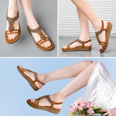 Womens Flat Sandals Dressy Bohemian Flats Summer Comfortable Ankle Strap Outdoor Walking Shoes
