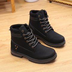 秋と冬の女性のブーツハイトップレザーワークブーツ