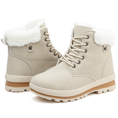 Women's Winter Snow Boots Warm Faux Fur Lined Snow Boots Non-Slip Waterproof Mid Calf Walking Boots Outdoor Lightweight Furry Collar Cold-Resistant Warm Shoes for Women Beige