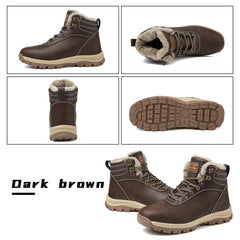 ziitop Winter Snow Boots Mens Walking Boots Waterproof Hiking Boots Warm Ankle Boots Mid Lace-up Non-Slip Outdoor Trekking Shoes