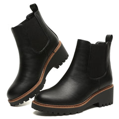 Womens Chelsea Wedge Boots Elastic Platform Slip on Waterproof Ankle Booties
