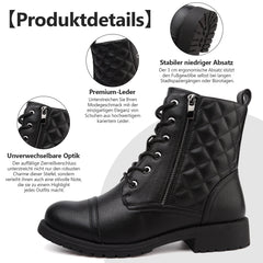 todaysunny Stiefeletten Damen Schnürstiefel Springerstiefel Schwarz Leder Wasserdichte Stiefeletten mit Reißverschluss Niedriger Absatz Schuhe Herbst Winter Combat Boots