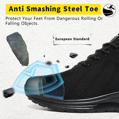 Steel Toe Caps Trainers Lightweight Safety Trainers Safety Shoes Boots Air Cushion Mens Womens Work Industrial Puncture Proof Work Shoes Unisex Non Slip Black