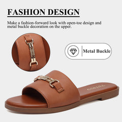 Womens Sandals Dressy Comfortable Slide Sandals Open Toe Slip On Flat Sandals for Summer Beach Vacation