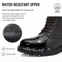 Maxome Boots for Women UK Combat Ladies Ankle Walking Black Boots Waterproof Side Zipper Lace Up Work Shoes Non Slip Platform Leather Booties