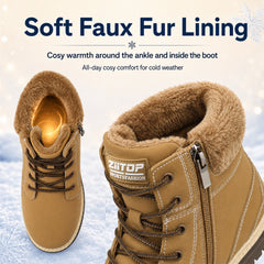 ziitop Winter Boots for Women Waterproof Snow Boots with Side Zip Fur Lined Ankle Walking Shoes Classic Lace Up Ladies Furry Warm Mid Calf Fashion Booties