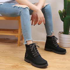 秋と冬の女性のブーツハイトップレザーワークブーツ