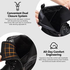 Maxome Boots for Women Walking Ankle Boots Waterproof Combat Black Lace up Booties Side Zipper Low Heel Bootie