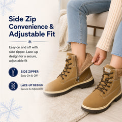ziitop Winter Boots for Women Waterproof Snow Boots with Side Zip Fur Lined Ankle Walking Shoes Classic Lace Up Ladies Furry Warm Mid Calf Fashion Booties