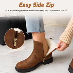 ziitop Winter Snow Boots for Women Fur Lined Ankle Chelsea Boots with Side Zip Waterproof Walking Shoes Ladies Warm Winter Booties Slip On Casual Comfort Footwear