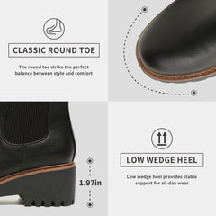 Womens Chelsea Wedge Boots Elastic Platform Slip on Waterproof Ankle Booties