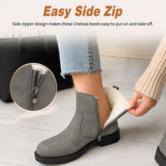ziitop Winter Snow Boots for Women Fur Lined Ankle Chelsea Boots with Side Zip Waterproof Walking Shoes Ladies Warm Winter Booties Slip On Casual Comfort Footwear