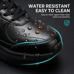 BKWHDAY Non Slip Work Shoes for Men Chef Shoe Lightweight Waterproof Oil Resistant Resistant Food Service Sneaker for Kitchen, Restaurant, waiters - Black