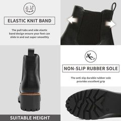 Womens Chelsea Wedge Boots Elastic Platform Slip on Waterproof Ankle Booties