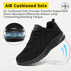 Steel Toe Caps Trainers Lightweight Safety Trainers Safety Shoes Boots Air Cushion Mens Womens Work Industrial Puncture Proof Work Shoes Unisex Non Slip Black