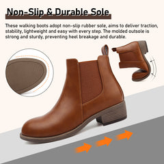 ziitop Ankle Boots for Women Waterproof Walking Boots Fashion Chelsea Booties Side Zip Low Heel Shoes Pointed Toe Casual Short Booties Black Brown