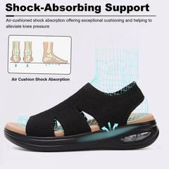 Women's Summer Walking Sandals Slip On Air Cushion Support Platform Sandals Open Toe Ankle Strap Dress Sandal Shoes