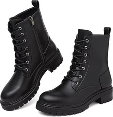 Boots for Women Waterproof Ankle Boots Work boots Lace Up Ladies boots Side Zipper Combat Boots Walking Boots Casual Boot Womens Black Boots Platform Leather Booties