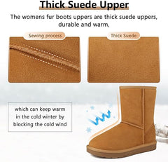 GoodValue Womens Snow Boots Suede Fur Lined Warm Winter Boots Women Classic Mid Calf Fuzzy Boots Ladies Lightweight Slip on Walking Booties Non Slip Bottes Femme Hiver