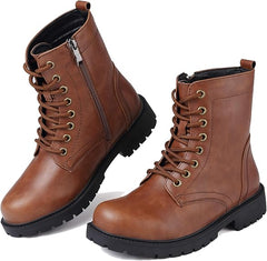 ziitop Womens Boots Lightweight Waterproof Combat Boots Ankle Boots For Women Causal Side Zipper Lace-up Low Heel Black Boots Non Slip Outdoor Walking Boots Ladies