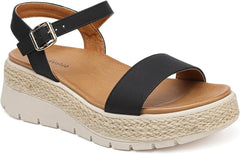 GoodValue Womens Platform Sandals Wedge Adjustable Ankle Strap Open Toe Arch Support Cushioned Footbed Comfortable Summer Sandals