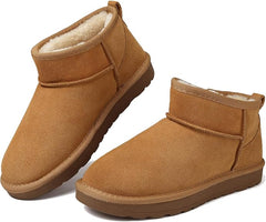 todaysunny Mini Boots for Women Snow Boots Suede Leather Winter Boots Warm Fur Lined Short Boots Classic Womens Slip on Ankle Boots Anti-Slip Indoor Outdoor Ladies Walking Boots