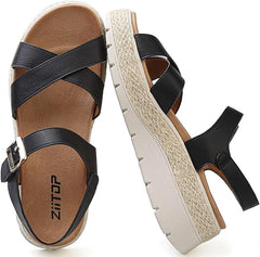 ziitop Womens Wedge Platform Espadrille Sandals Comfortable Adjustable Ankle Strap Open Toe Arch Support For Walking Casual