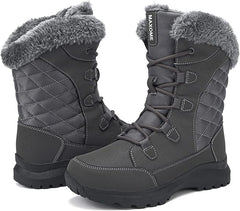 todaysunny Womens Winter Snow Boots Insulation Warm Fur Lined Walking Boots For Ladies Anti-Slip Lace Up Closure Cold Weather Mid-Calf Boots Outdoor Shoes Women