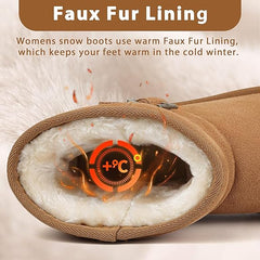 HeatNest Mini Snow Boots for Women Suede Leather Winter Boots Warm Fuzzy Ankle Boots Classic Womens Slip on Short Boots Anti-Slip Lightweight Outdoor Ladies Walking Boots