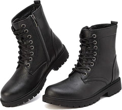 ziitop Womens Boots Lightweight Waterproof Combat Boots Ankle Boots For Women Causal Side Zipper Lace-up Low Heel Black Boots Non Slip Outdoor Walking Boots Ladies