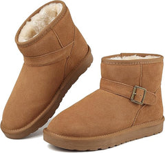 HeatNest Mini Snow Boots for Women Suede Leather Winter Boots Warm Fuzzy Ankle Boots Classic Womens Slip on Short Boots Anti-Slip Lightweight Outdoor Ladies Walking Boots
