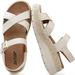 ziitop Womens Wedge Platform Espadrille Sandals Comfortable Adjustable Ankle Strap Open Toe Arch Support For Walking Casual