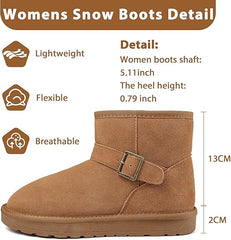 HeatNest Mini Snow Boots for Women Suede Leather Winter Boots Warm Fuzzy Ankle Boots Classic Womens Slip on Short Boots Anti-Slip Lightweight Outdoor Ladies Walking Boots