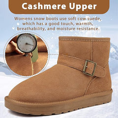 HeatNest Mini Snow Boots for Women Suede Leather Winter Boots Warm Fuzzy Ankle Boots Classic Womens Slip on Short Boots Anti-Slip Lightweight Outdoor Ladies Walking Boots