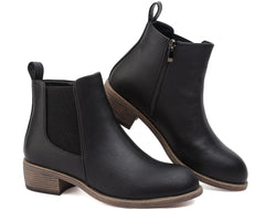 Maxome Stiefeletten Damen Knöchelstiefel Mit Reißverschluss Wasserdichte Leder Stiefeletten Stylische Chelsea Boots Mit Niedrigem Absatz Spitze Zehen Freizeitschuhe Herbst Winter Damenstiefel Schwarz