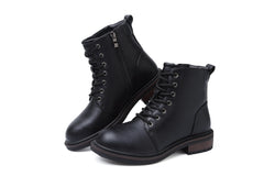 Hanani Womens Ankle Boots Side Zipper Casual Combat Boots Water Resistant Ladies Platform Walking Boots Lace Up Low Block Heel Round Toe Short Boots for Autumn Winter Work Booties