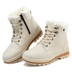 Hanani Damen Winterstiefel Gefüttert Wasserabweisend, Leichte Schneestiefeletten Damen Warm Rutschfest mit Reißverschluss und Schnürung, Snow Boots Kurzschaft mit Profilsohle