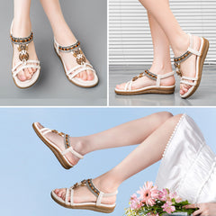 Womens Flat Sandals Dressy Bohemian Flats Summer Comfortable Ankle Strap Outdoor Walking Shoes