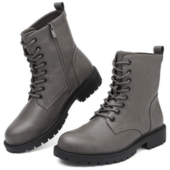 Women’s Combat Boots Lace Up Fall Ankle Booties with Side Zipper Low Heel