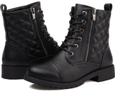 todaysunny Stiefeletten Damen Schnürstiefel Springerstiefel Schwarz Leder Wasserdichte Stiefeletten mit Reißverschluss Niedriger Absatz Schuhe Herbst Winter Combat Boots