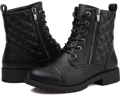 todaysunny Stiefeletten Damen Schnürstiefel Springerstiefel Schwarz Leder Wasserdichte Stiefeletten mit Reißverschluss Niedriger Absatz Schuhe Herbst Winter Combat Boots