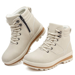 Womens Boots Waterproof Ankle Boots Fashion Hiking Combat Boots Lace up Low Heel Booties with Side Zipper Ladies Boots