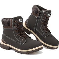 ziitop Winter Boots for Women Waterproof Snow Boots with Side Zip Fur Lined Ankle Walking Shoes Classic Lace Up Ladies Furry Warm Mid Calf Fashion Booties
