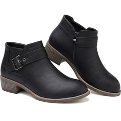 ziitop Stiefeletten Damen Schwarz mit Reißverschluss Elegante Boots Stiefel Damen Spitz Zulaufend Schnalle Western Chelsea Ankle Boots Herbst Winter Schuhe Ungefüttert Vielseitig Kurzstiefel