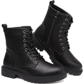 Maxome Boots for Women UK Combat Ladies Ankle Walking Black Boots Waterproof Side Zipper Lace Up Work Shoes Non Slip Platform Leather Booties
