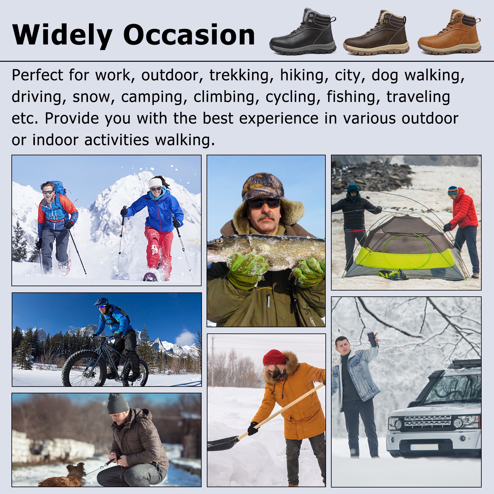 ziitop Winter Snow Boots Mens Walking Boots Waterproof Hiking Boots Warm Ankle Boots Mid Lace-up Non-Slip Outdoor Trekking Shoes
