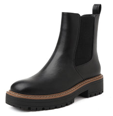 Boots for Women Fall Chelsea Ankle Boots Chunky Slip-On Square Toe Walking Elastic Gore Side Zipper Lug Sole Black Booties for Work