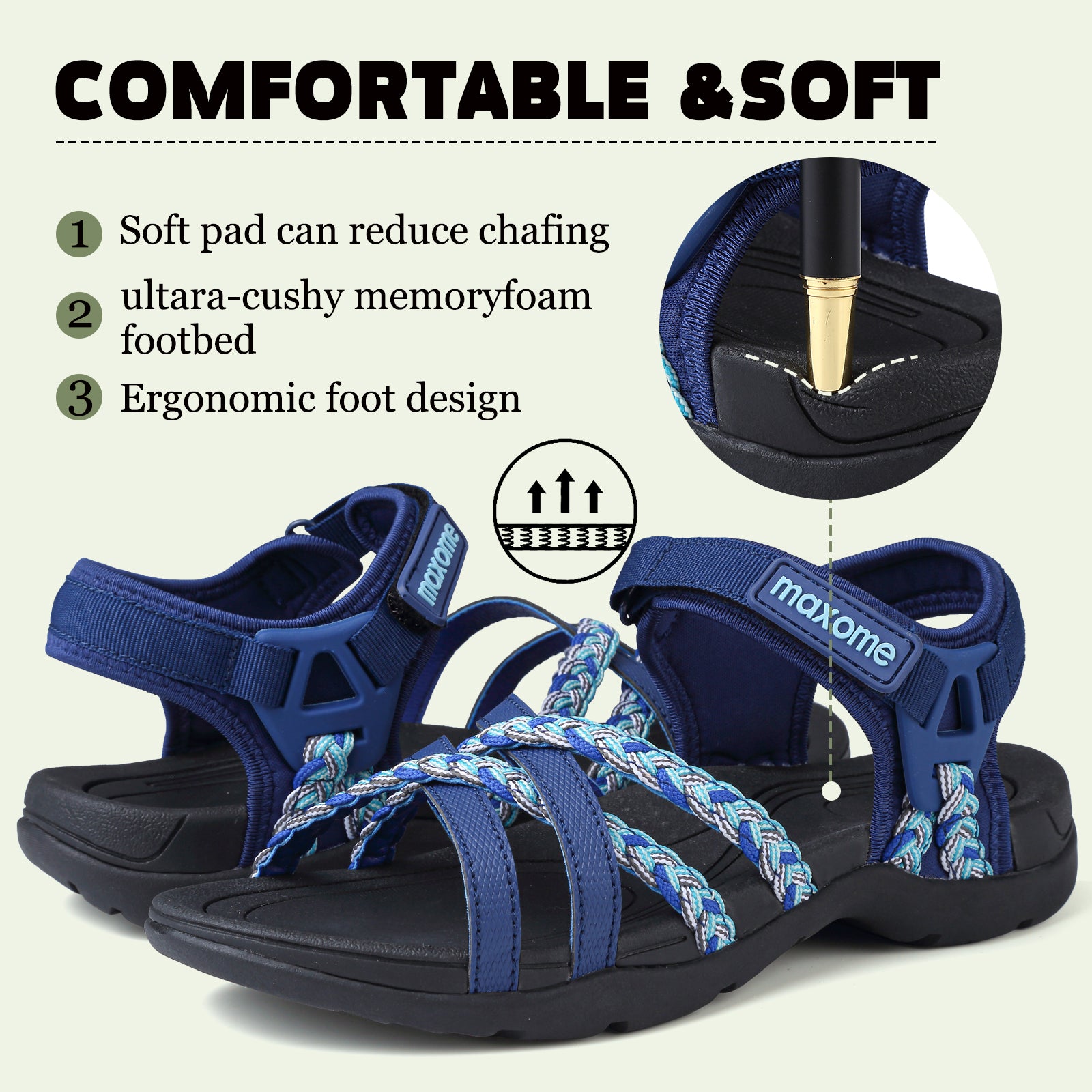 Maxome Women's Summer Walking Sandals Comfortable Sports Sandals Casual Hook Loop Strap Beach Sandals
