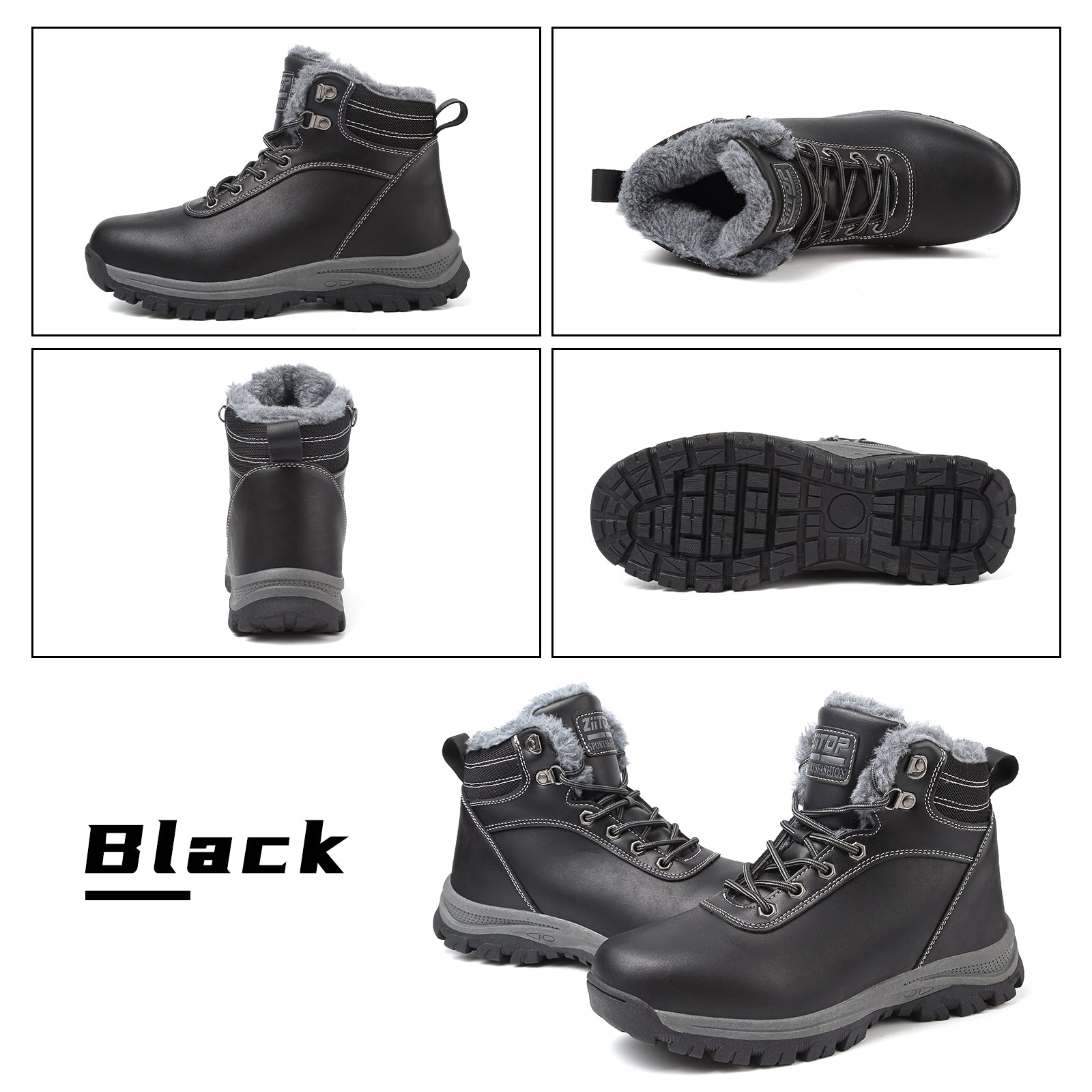 ziitop Winter Snow Boots Mens Walking Boots Waterproof Hiking Boots Warm Ankle Boots Mid Lace-up Non-Slip Outdoor Trekking Shoes