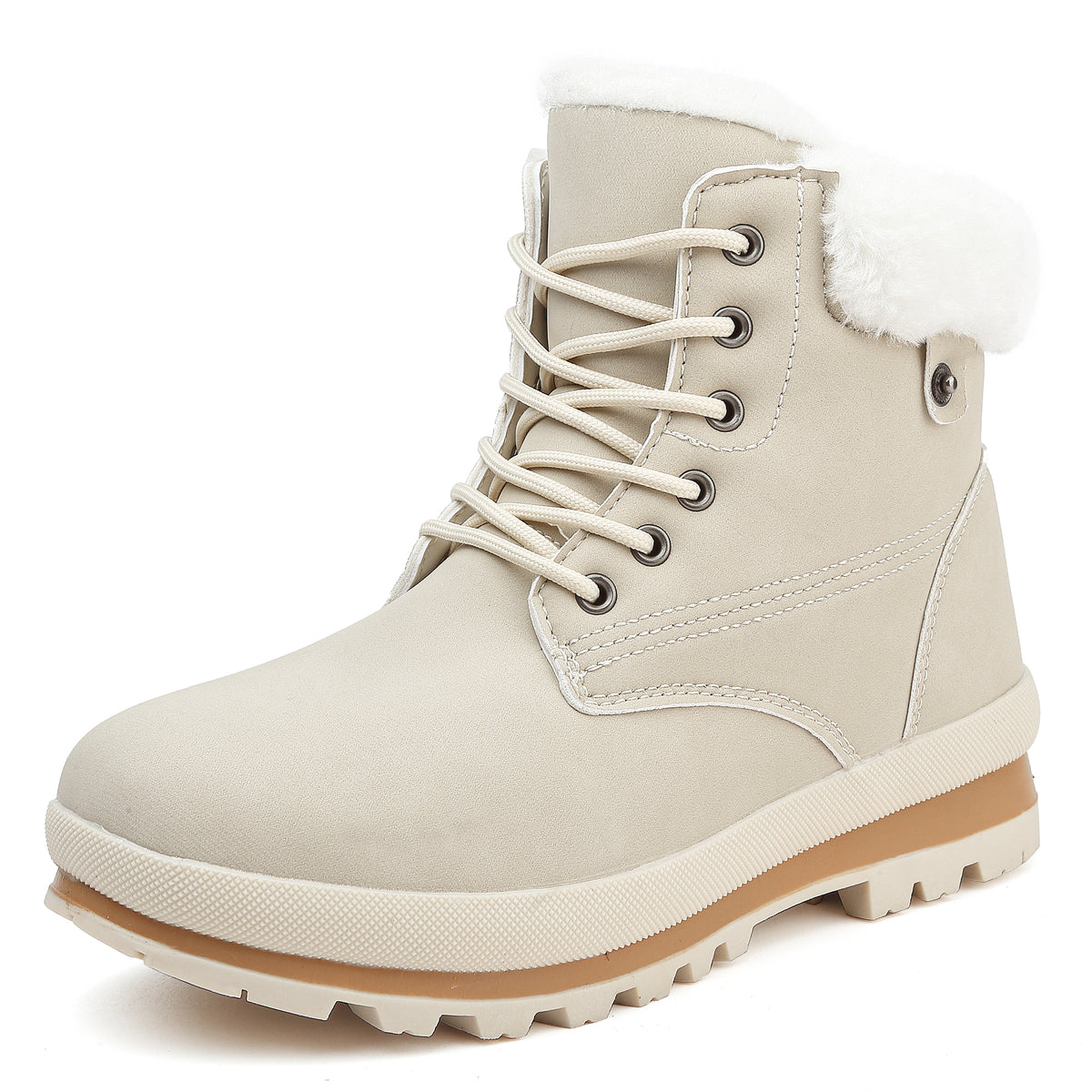 Bravover Womens Winter Snow Boots Waterproof Fur Lined Warm Ankle Booties Lace Up Anti-Slip Lightweight Cold Resistant Outdoor Mid Calf Walking Boots